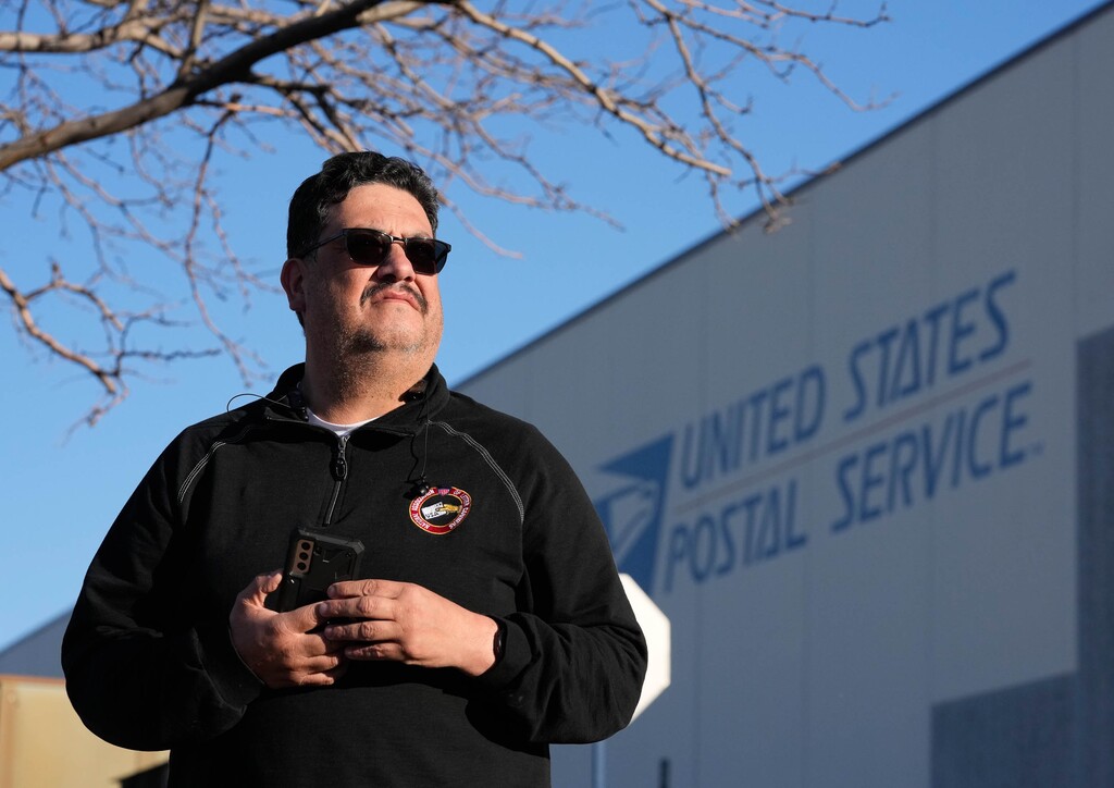 (Francisco Kjolseth | The Salt Lake Tribune) Phillip Rodriquez, the union president representing city letter carriers in Utah, is pictured outside the temporary postal annex now used to house mail delivery trucks on Friday, Feb. 11, 2022. 