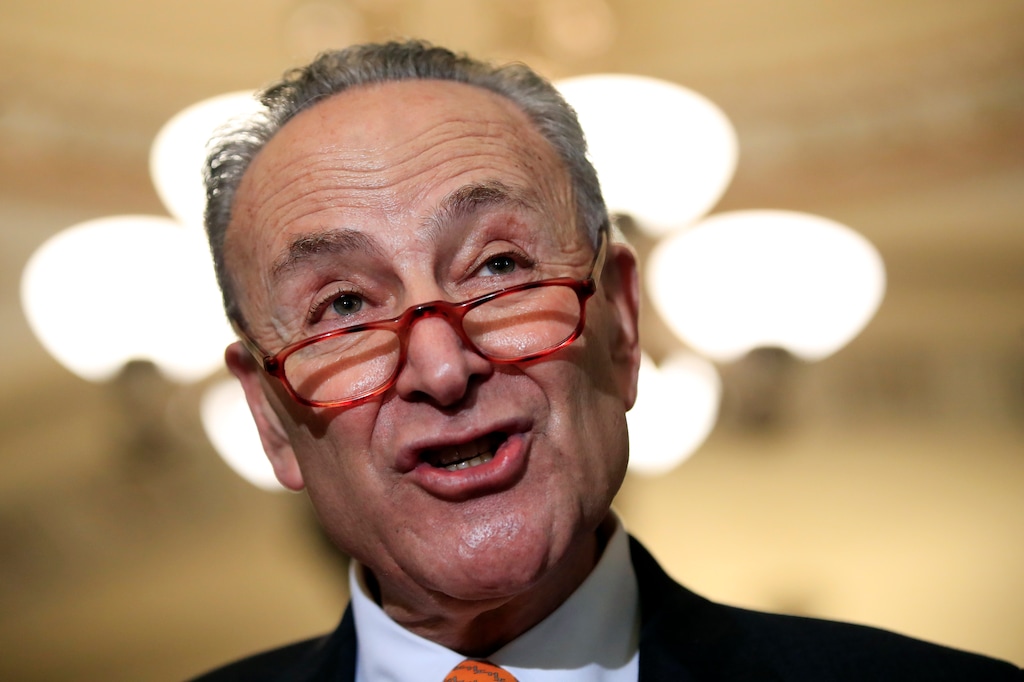 In this Dec. 11, 2018 photo, Senate Minority Leader Chuck Schumer, D-N.Y., speaks to reporters on Capitol Hill in Washington. Parties and Christmas cookies only soothe so much in the chilly Capitol after two years of President Donald Trump’s provocations, dramas like Supreme Court Justice Brett Kavanaugh’s confirmation and the elections that flipped the House majority to Democrats. Everyone wants to go home, yet both chambers were scheduled to be in session next week over hefty matters, including the budget and criminal sentencing reform.  (AP Photo/Manuel Balce Ceneta)
