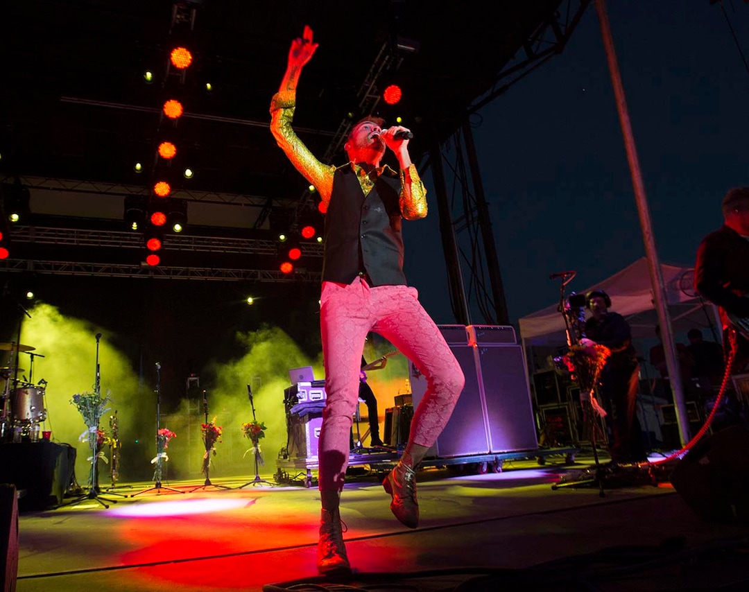 (Rick Egan  |  The Salt Lake Tribune)  Tyler Glenn Sings for Neon Trees, at the LoveLoud Festival at Brent Brown Ballpark at UVU campus, Saturday, August 26, 2017.
