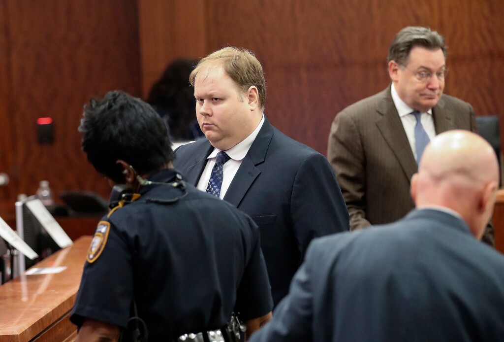 (Steve Gonzales | Houston Chronicle via AP, file) In this Aug. 27, 2019, file photo, Ronald Haskell, center, appears in Judge George Powell's courtroom for his capital murder trial in Houston. A jury has convicted Haskell of capital murder for fatally shooting six members of his ex-wife's family in Texas. Jurors on Thursday, Sept. 26, 2019, rejected Ronald Lee Haskell's insanity defense. His attorneys said Haskell believed voices in his head were telling him to kill the Stay family, including four children, at their suburban Houston home in 2014.