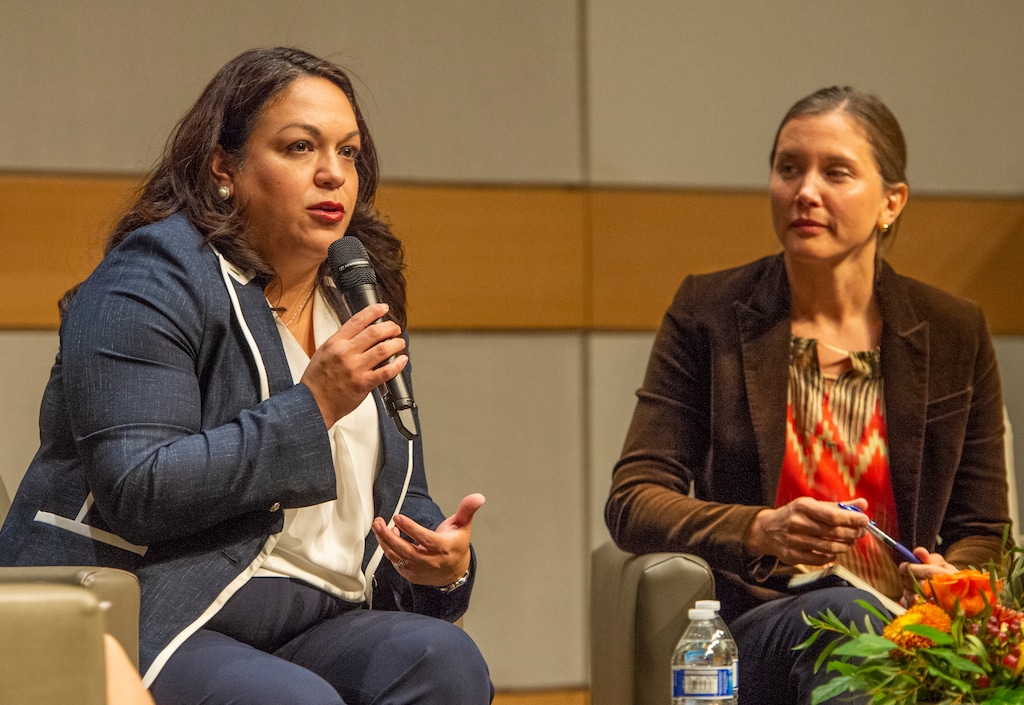 (Rick Egan | Tribune file photo) Salt Lake City mayoral candidates state Sen. Luz Escamilla and Councilwoman Erin Mendenhall discuss the arts and humanities during a debate at Salt Lake City Library on Wednesday, Sept. 25, 2019.