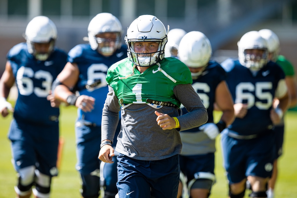 (Photo courtesy of Jaren Wilkey | BYU) Zach Wilson during BYU football practice in Provo, Aug. 10, 2020.