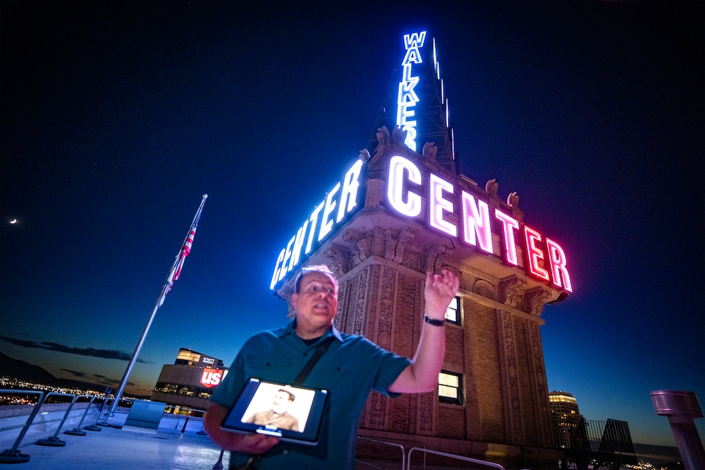 (Rick Egan | The Salt Lake Tribune) Todd Tanner hosts a tour on the Walker Center rooftop on Tuesday, July 29, 2025.

