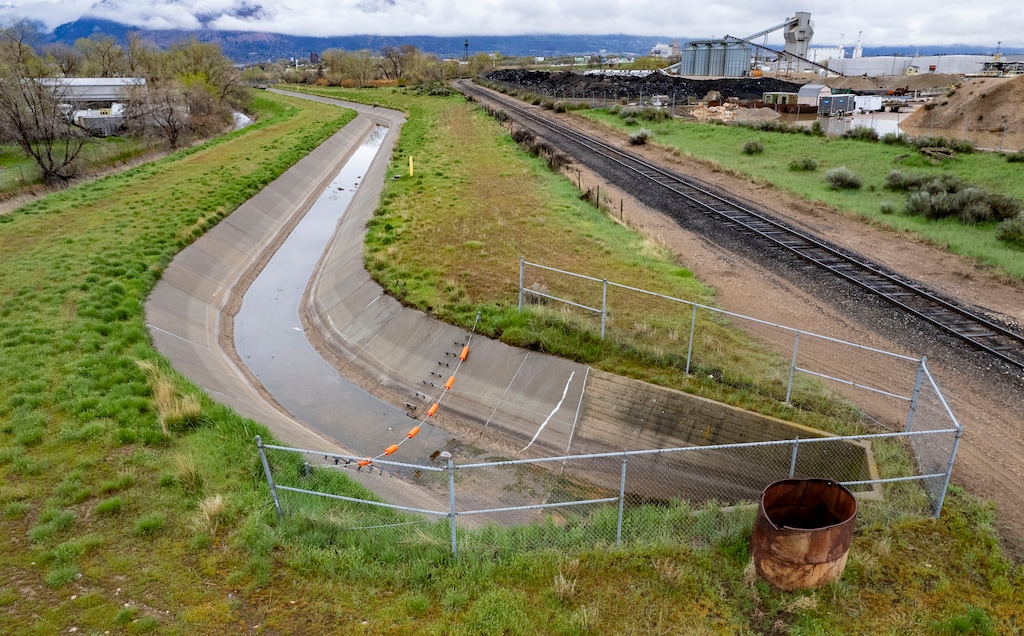 (Rick Egan | The Salt Lake Tribune)  The Weber Basin Water Conservancy District plans to put solar panels over a quarter-mile stretch of the Layton Canal in West Haven. Monday, April 15, 2024.