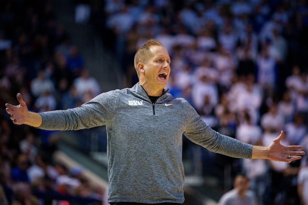(Trent Nelson  |  The Salt Lake Tribune) Kevin Young as BYU hosts Oklahoma State, NCAA basketball in Provo on Tuesday, Jan. 14, 2025.