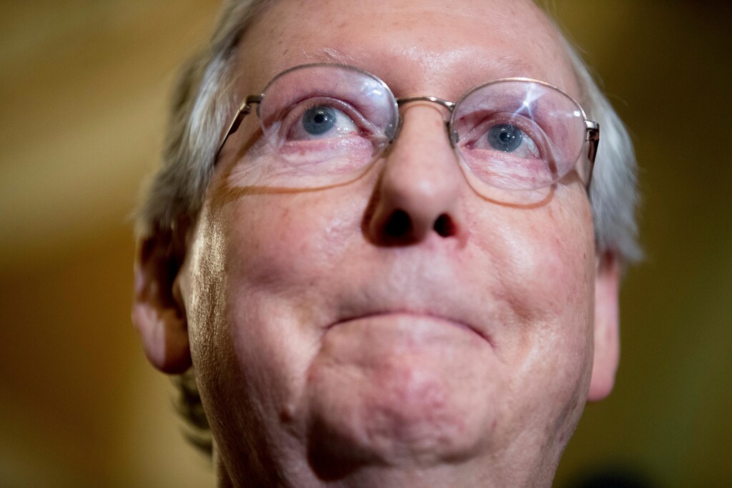 In this July 18, 2017, photo, Senate Majority Leader Mitch McConnell of Ky. speaks on Capitol Hill in Washington. (AP Photo/Andrew Harnik)