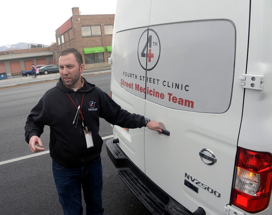 Al Hartmann  |  The Salt Lake Tribune

Phil Taylor, nurse practitioner for the Fourth Street Clinic hits the streets in Salt lake City.