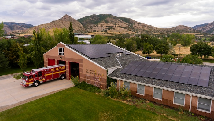 (Courtesy of Salt Lake City) Newly installed solar panels at Fire Station No. 10. Salt Lake City announced solar installations at seven new facilities Thursday.