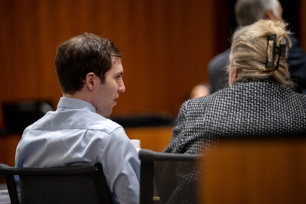 (Trent Nelson  |  The Salt Lake Tribune) Tyler Robinson speaks with his attorney Kathryn Nester in 4th District Court in Provo on Friday, April 17, 2026 during a hearing for Robinson, accused in the fatal shooting of Charlie Kirk.