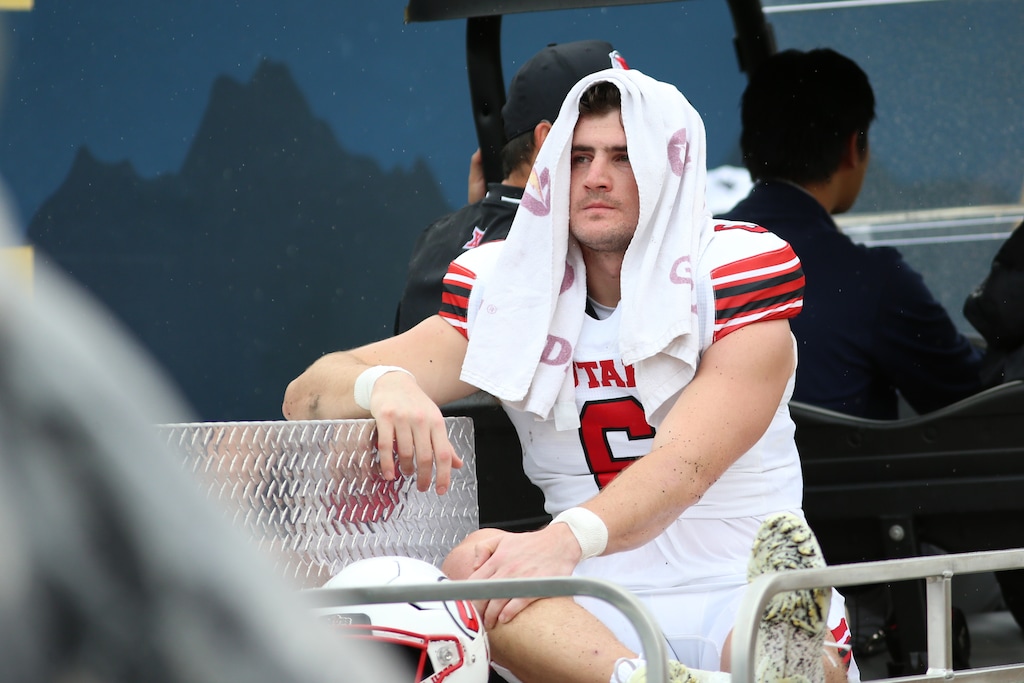 (William Wotring | AP) Utah safety Nate Ritchie (6) is carted off the field with an injury early in the first half of an NCAA college football game against West Virginia, Saturday, Sept. 27, 2025, in Morgantown, W.Va.