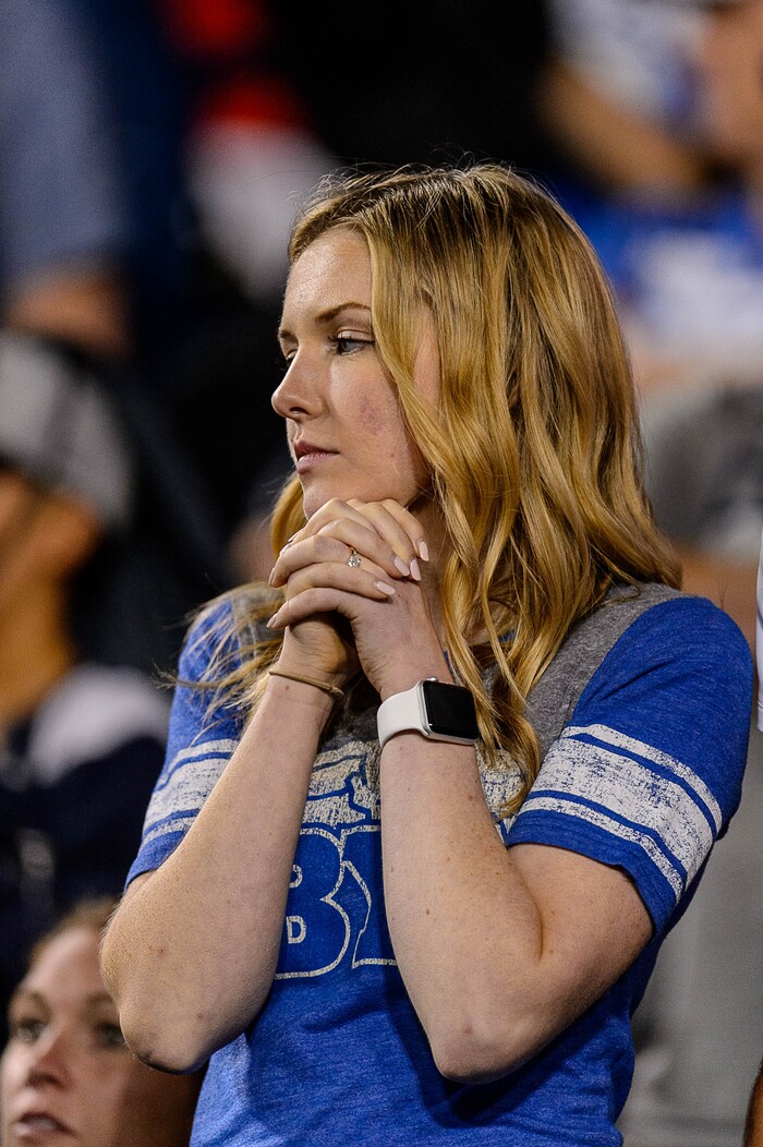 (Trent Nelson | The Salt Lake Tribune) A BYU fan in the final minutes of the game as BYU hosts Utah, NCAA football in Provo, Saturday September 9, 2017.