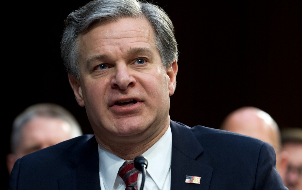 FBI Director Christopher Wray testifies before the Senate Intelligence Committee on Capitol Hill in Washington Tuesday, Jan. 29, 2019. (AP Photo/Jose Luis Magana)