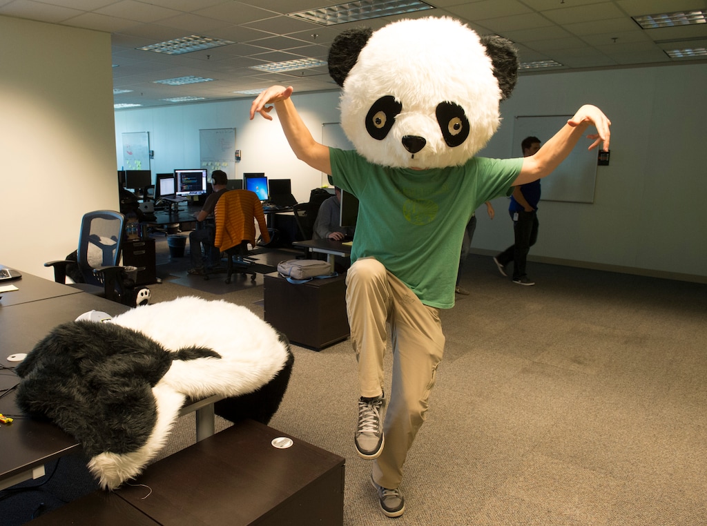 Rick Egan  |  The Salt Lake TribuneCEO Ben Peterson wears a panda head in the office of BambooHR, is a small information-technology company identified as one of the best workplaces in Utah, Wednesday, November 5, 2014