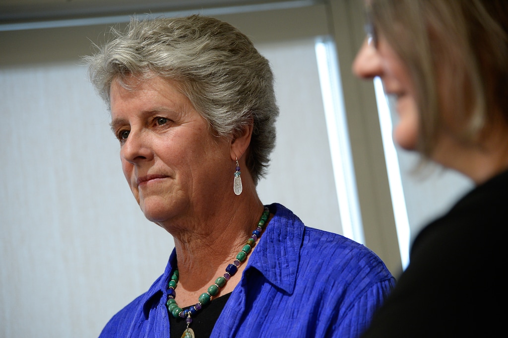 (Francisco Kjolseth | The Salt Lake Tribune) Rose Chilcoat, left, former associate director of the Great Old Broads for Wildnerness, is joined by her attorney, Karra Porter, to discuss the filing of a lawsuit in federal court on Wednesday, April 10, 2019.