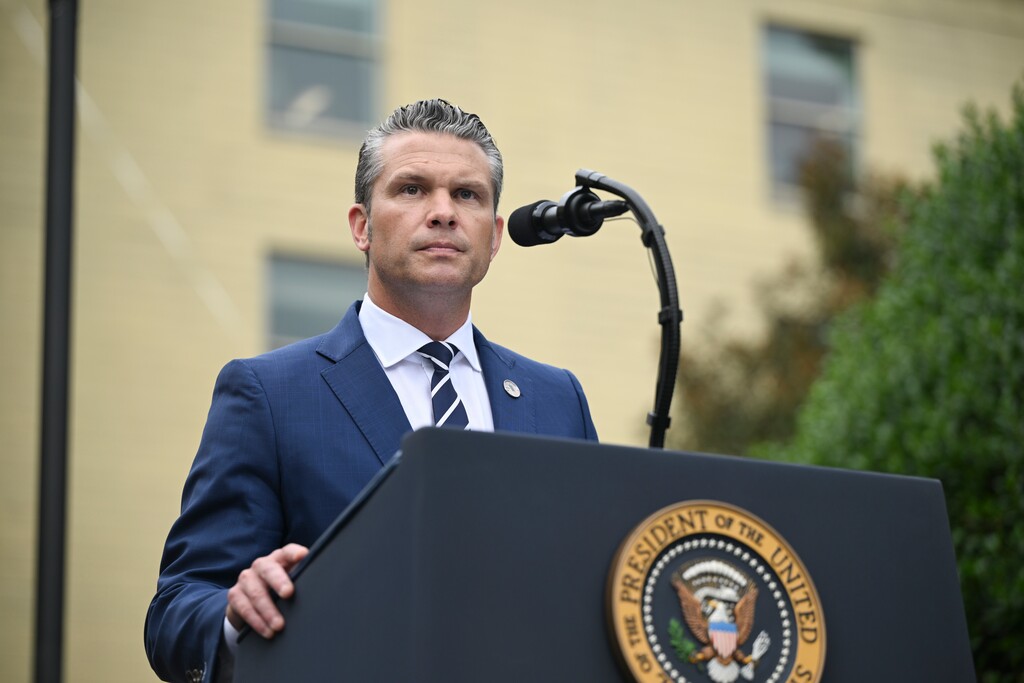 (Kenny Holston | The New York Times) Secretary of Defense Pet Hegseth during an event at the Pentagon in Arlington, Va., Sept. 11, 2025.