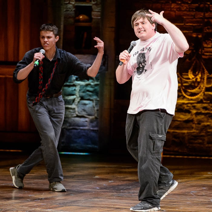 (Trent Nelson | The Salt Lake Tribune) David Dodds and Braden Mortensen of Innovations High School perform in the Hamilton Education Project, or EduHam, at the Eccles Theater in Salt Lake City, Friday May 4, 2018.