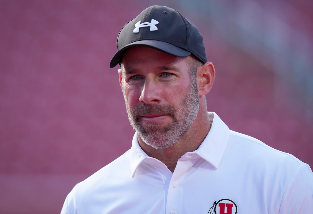 (Bethany Baker  |  The Salt Lake Tribune) Utah Utes head coach Morgan Scalley watches during warms up before the game between the Utah Utes and the Idaho Vandals at Rice-Eccles Stadium in Salt Lake City on Thursday, Sept. 3, 2026.