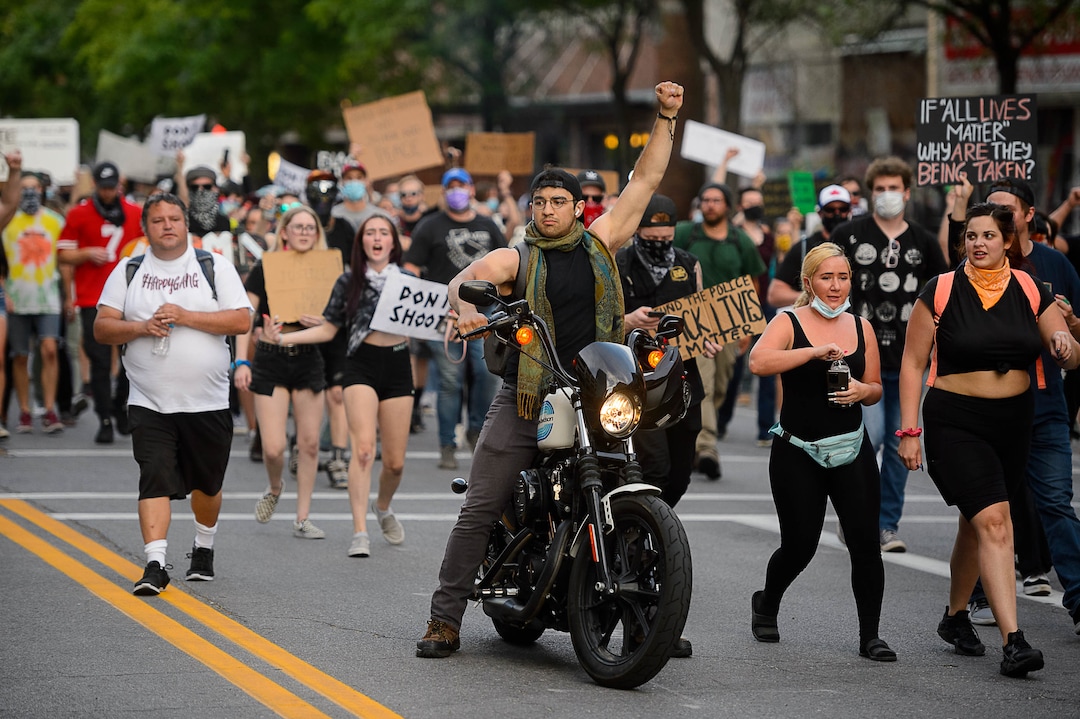 (Trent Nelson  |  The Salt Lake Tribune) Protesters march against police brutality in Salt Lake City on Tuesday, June 2, 2020.