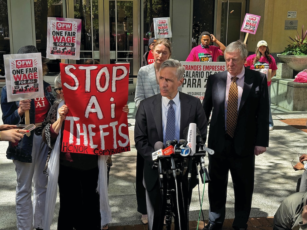Bill Savitt, an attorney for OpenAI, speaks to the media after a jury ruled in the company's favor in a a federal trial in Oakland, Calif. on Monday, May 18, 2026. (AP Photo/Terry Chea)