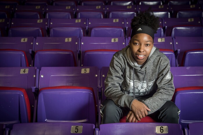 (Benjamin Zack | Standard-Examiner | AP) J'Aiamoni Welch-Coleman is a point guard for Weber State University's basketball team. Welch-Coleman says she turned to athletics at a young age in order to handle the world after her mother was killed.