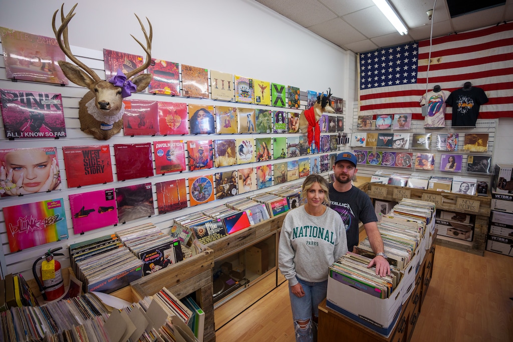(Trent Nelson  |  The Salt Lake Tribune) Hollee and Spencer Colby at Provo's Vintage Groove on Friday, Jan. 28, 2022.
