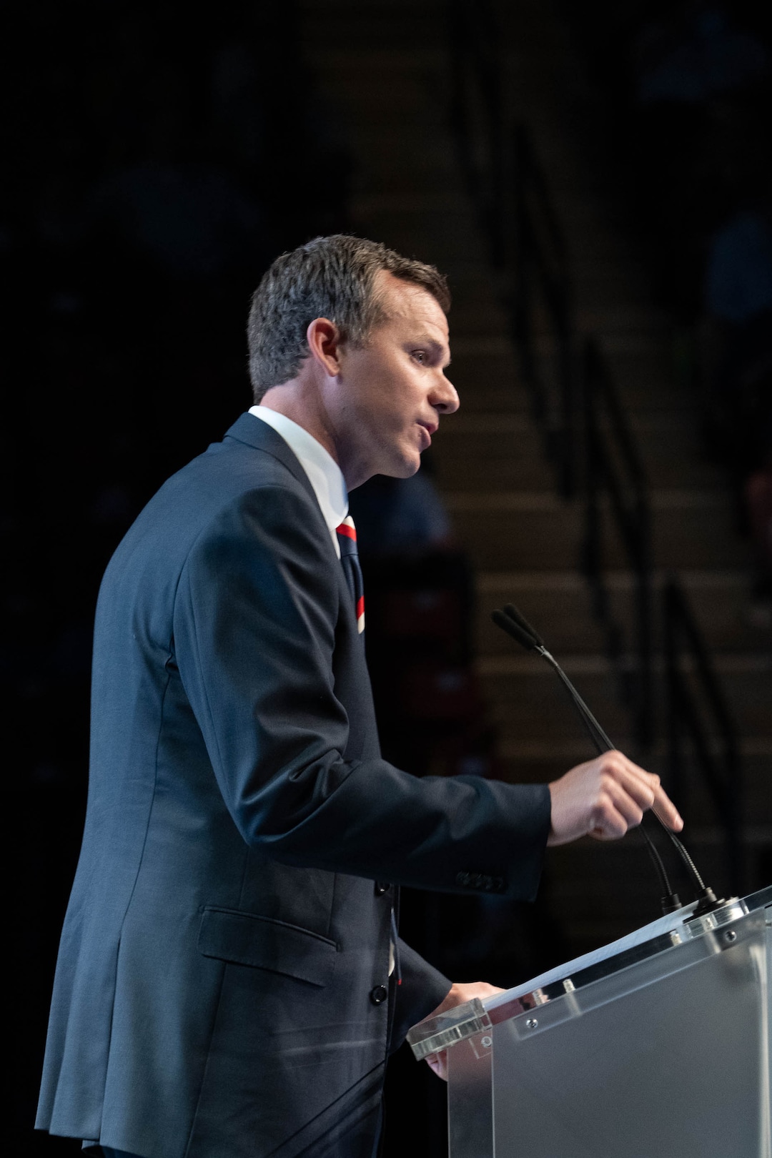 (Francisco Kjolseth | The Salt Lake Tribune) Rep. Blake Moore addresses delegates attending the Utah Republican Party’s 2021 Organizing Convention at the Maverik Center in West Valley City on Saturday, May 1, 2021, as they return to an in-person format after the pandemic forced the nominating convention to go online last year.