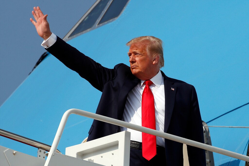 (Alex Brandon | AP file photo)  President Donald Trump waves as he boards Air Force One, Friday, July 3, 2020, at Andrews Air Force Base, Md.