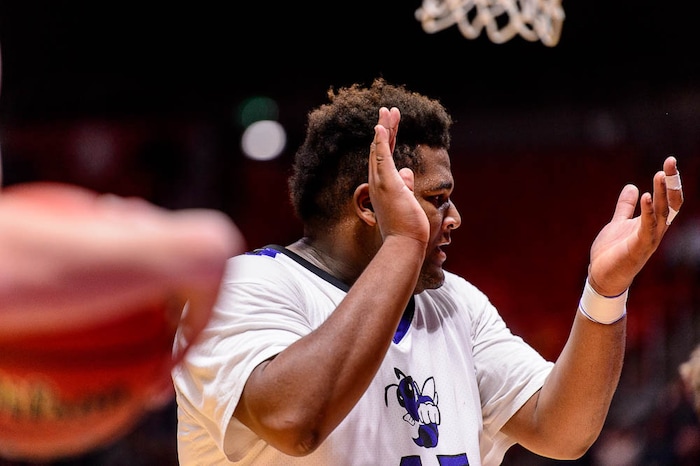 (Trent Nelson | The Salt Lake Tribune)  Box Elder vs. Corner Canyon, 5A State high school basketball tournament at the Huntsman Center in Salt Lake City, Wednesday Feb. 28, 2018. Box Elder's Tyson Madson (15).
