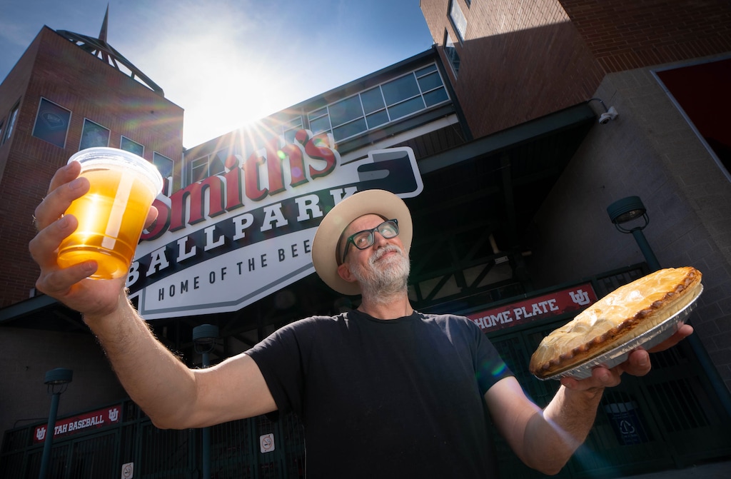 (Francisco Kjolseth  | The Salt Lake Tribune) “Bad” Brad Wheeler, a former drive-time host and producer for KRCL, credited with organizing the first public celebration of Pie ‘n’ Beer Day back in 2014, is organizing the next upcoming July 24th celebration at the Ballpark, Wednesday, July 16, 2025.