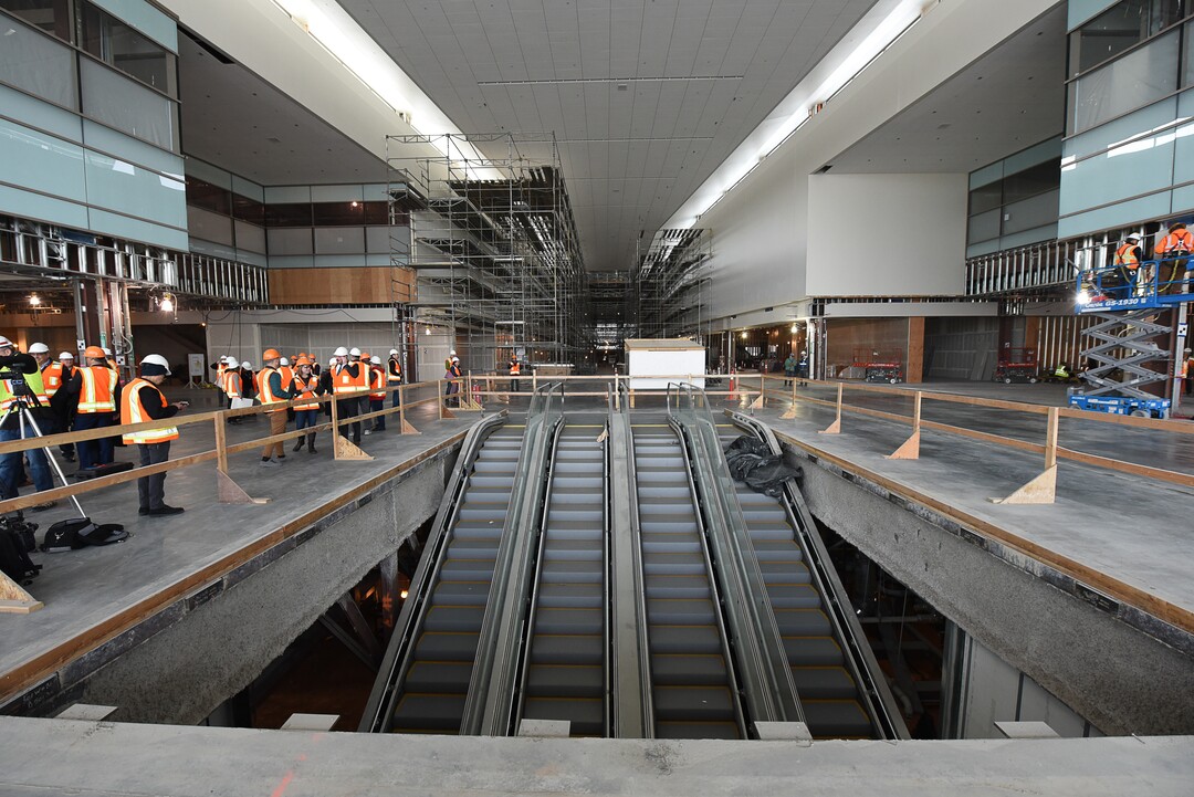 (Francisco Kjolseth  |  The Salt Lake Tribune)  Work continues on the immense space of the Terminal Plaza as Salt Lake City International Airport announces food concessionaires for the first phase of the new expanded airport during a tour on Wed. Feb. 20, 2019, that is said to include 23 concepts with a number of home-grown options that are local favorites.