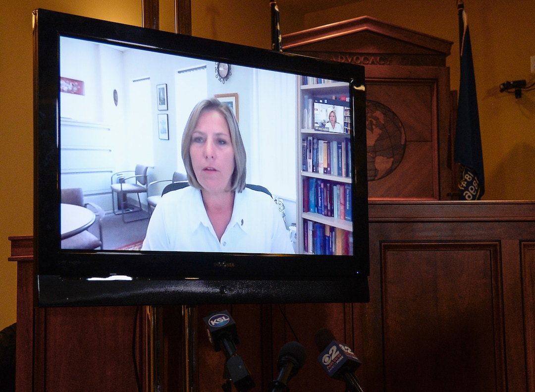 (Francisco Kjolseth  |  The Salt Lake Tribune) Jill and Matt McCluskey (via zoom) and their attorneys Jim McConkie and Brad Parker address the media on Monday, May 18, 2020, from their offices in Murray, regarding newly discovered evidence and recent developments in Lauren McCluskey's case.