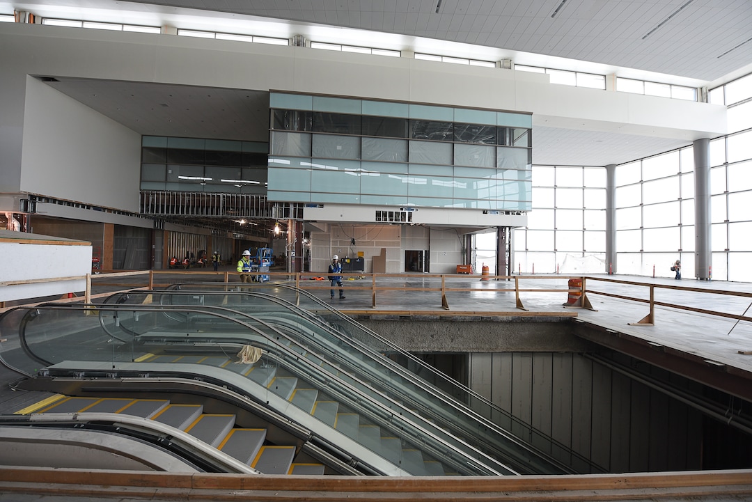 (Francisco Kjolseth  |  The Salt Lake Tribune)  Work continues on the immense space of the Terminal Plaza as Salt Lake City International Airport announces food concessionaires for the first phase of the new expanded airport during a tour on Wed. Feb. 20, 2019, that is said to include 23 concepts with a number of home-grown options that are local favorites.