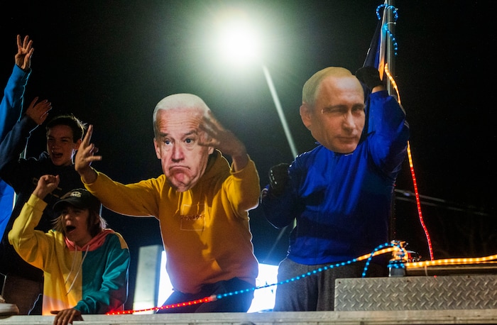 (Rick Egan | The Salt Lake Tribune)  Trump supporters during a rally at Washington Square, on Monday, Nov. 2, 2020.