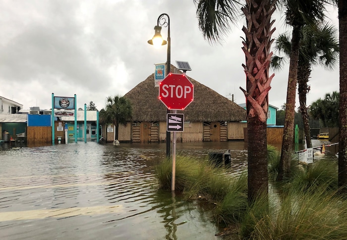 (Brendan Farrington | The Associated Press) The St. Marks River overflows into the city of St. Marks, Fla., ahead of Hurricane Michael, Wednesday, Oct. 10, 2018.  The hurricane center says Michael will be the first Category 4 hurricane to make landfall on the Florida Panhandle.