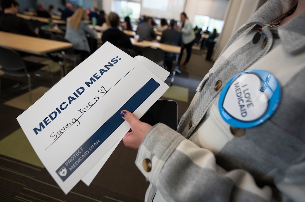 (Francisco Kjolseth  | The Salt Lake Tribune) The Utah Department of Health and Human Services holds a public hearing in Salt Lake City on a proposal to impose work  requirements on Medicaid recipients on Wednesday, May 14, 2025.