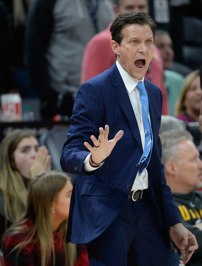(Francisco Kjolseth  |  The Salt Lake Tribune)   Utah Jazz head coach Quin Snyder argues a call during their game against the Thunder in the second half of the NBA game at Vivint Smart Home Arena Sat., Dec. 22, 2018, in Salt Lake City.