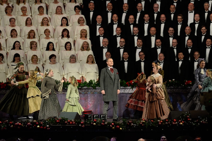 (Francisco Kjolseth  |  The Salt Lake Tribune)  The Mormon Tabernacle Choir Christmas extravaganza kicks off with Broadway star Sutton Foster and "Downton Abbey's" Hugh Bonneville at the Conference Center on Thursday, Dec. 14, 2017.