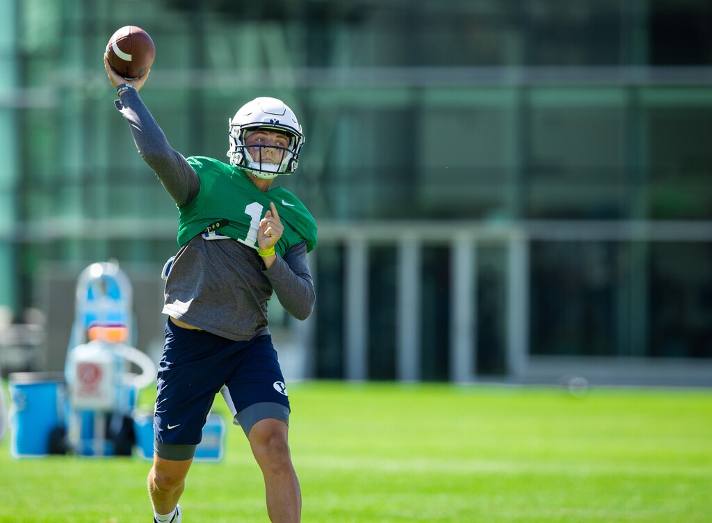 (Photo courtesy of Jaren Wilkey | BYU) Zach Wilson during BYU football practice in Provo, Aug. 10, 2020.