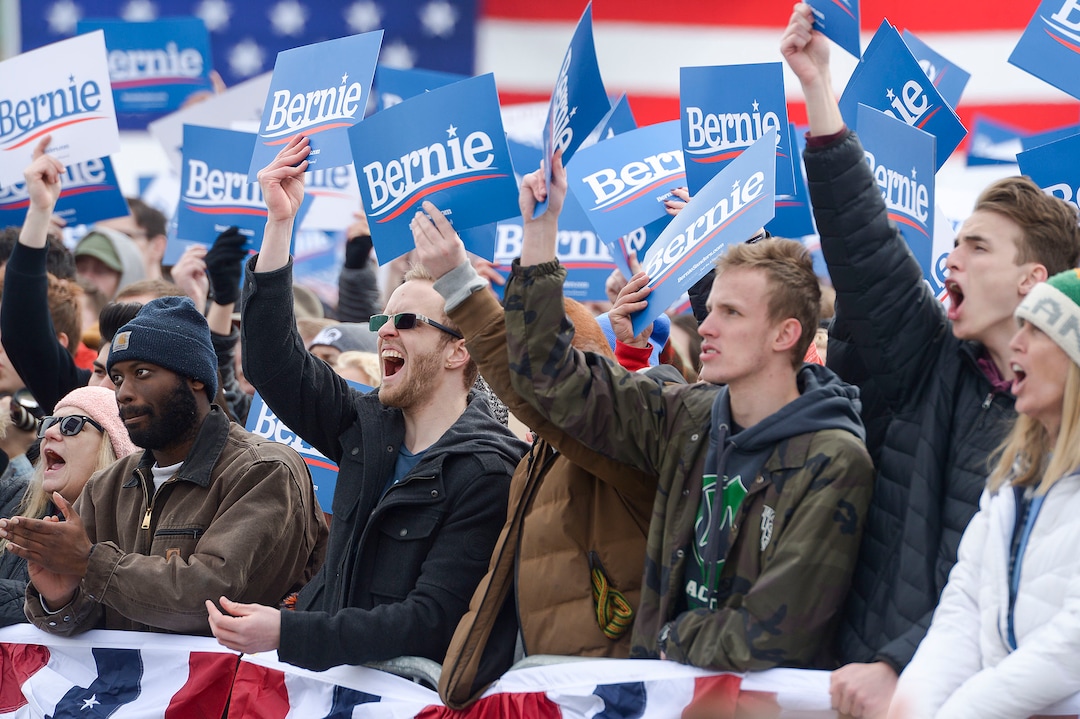 (Leah Hogsten  |  The Salt Lake Tribune) Democratic Presidential candidate, Vermont Sen. Bernie Sanders rallies his supporters at the Utah State Fairpark, Mar. 2, 2020, one day before UtahÕs Super Tuesday primary.