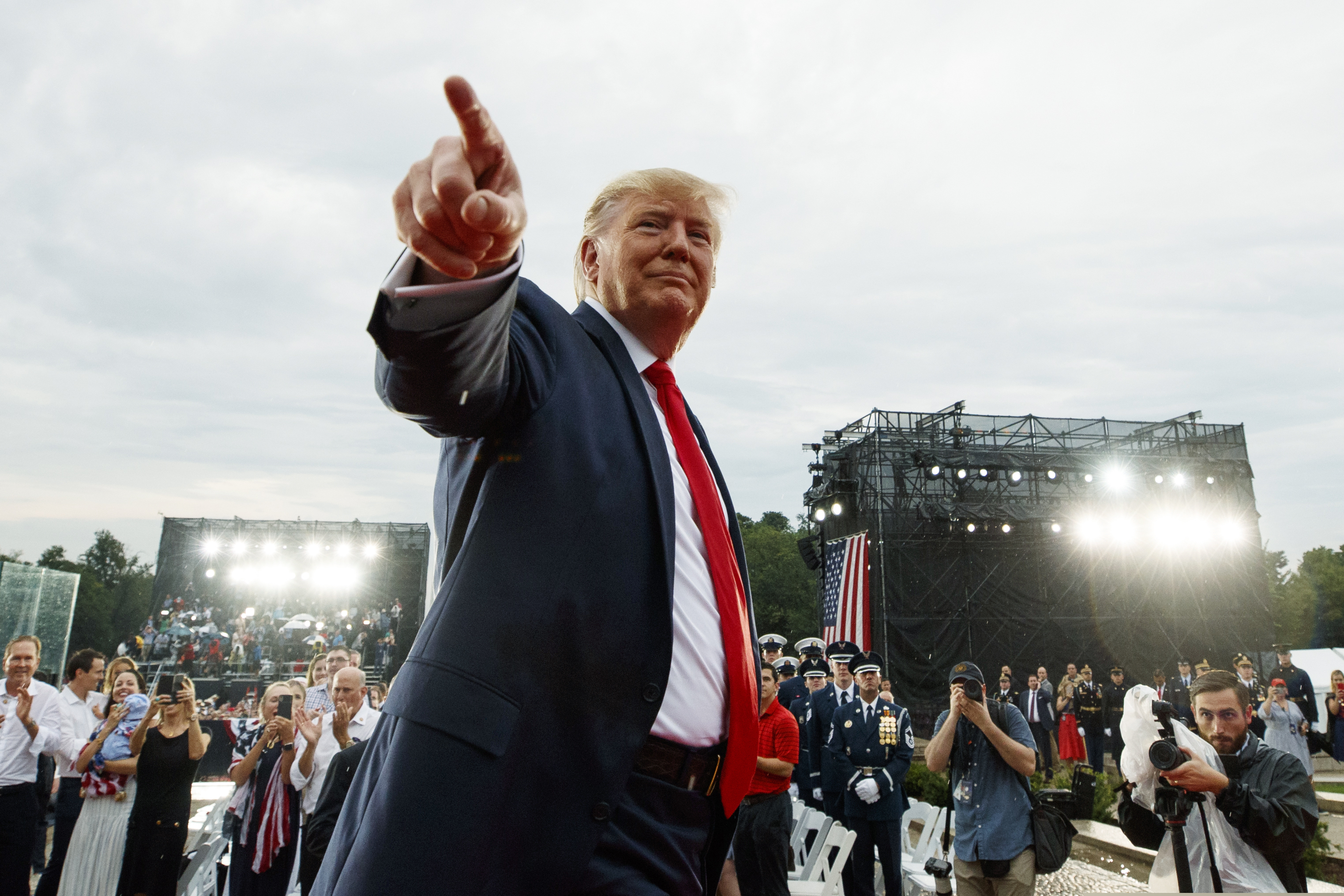 (Carolyn Kaster | AP file photo) President Donald Trump points to the cheering crowd as he leaves an Independence Day celebration in front of the Lincoln Memorial, Thursday, July 4, 2019, in Washington.  Trump roused a political tempest when he decided to plant himself squarely in Independence Day observances with a speech from the Lincoln Memorial. His words from that platform, though, were strikingly measured, except for some befuddlement over American military history.