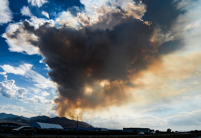 (Francisco Kjolseth  |  The Salt Lake Tribune)  A grass fire in Tooele county being dubbed the the Green Ravine fire burns on Tuesday, Sept. 3, 2019.