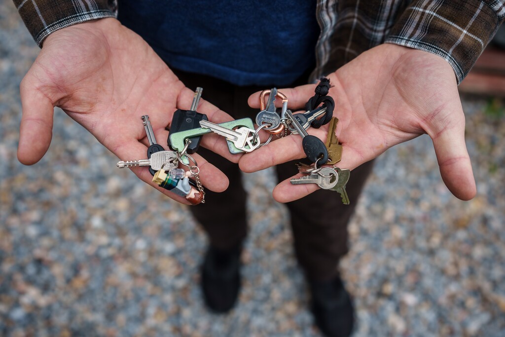 (Trent Nelson | The Salt Lake Tribune) John Warnock shows the many keys to locks securing his bikes, in Salt Lake City on Thursday, Nov. 11, 2021. The value of bicycles soared during the coronavirus pandemic as proactive police enforcement dropped. Cyclists say those factors make bike theft a growing problem in Utah.