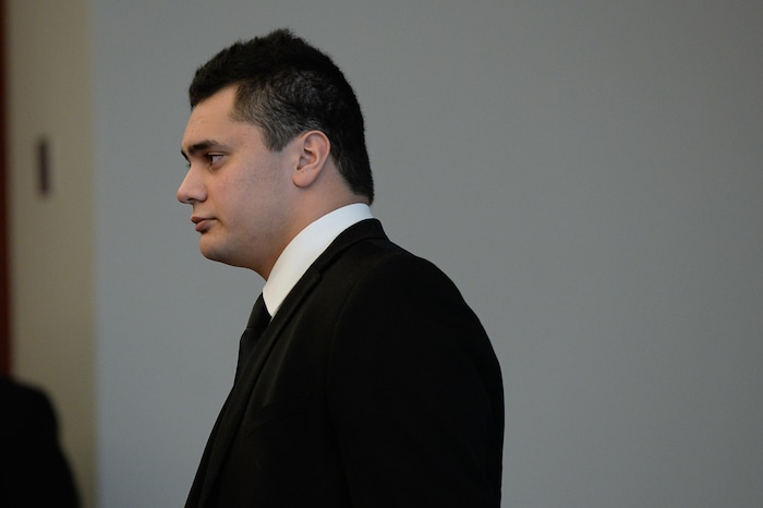 (Francisco Kjolseth  |  The Salt Lake Tribune)  Former Brighton High and University of Southern California linebacker Osa Masina goes before the judge at the Matheson Courthouse in Salt Lake City on Tuesday, Dec. 5, 2017. Masina was sentenced to 365 days in jail, followed by two years on probation for sexual battery.