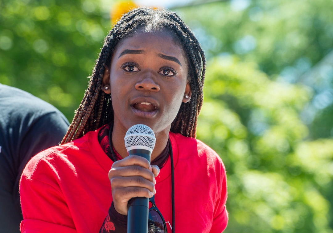 (Rick Egan  |  The Salt Lake Tribune)  Diane Bahati speaks during the Juneteenth march in Salt Lake City on Friday, June 19, 2020.