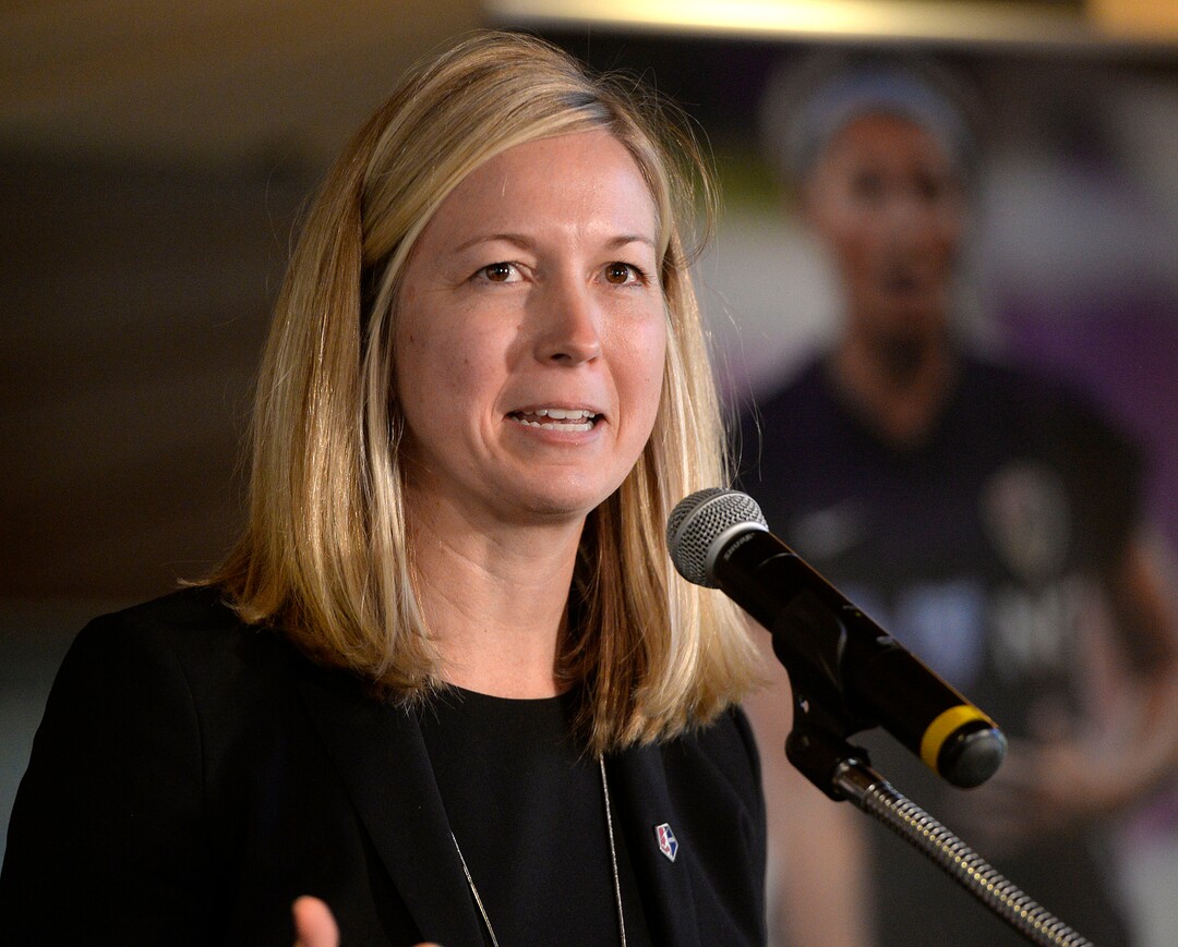 (Al Hartmann  |  The Salt Lake Tribune) 	National Women Soccer League Managing Director Amanda Duffy speaks at press conference at Rio Tinto stadium that Real Salt Lake owner Dell Loy Hansen will field a team in Utah for the 2018 season. 
