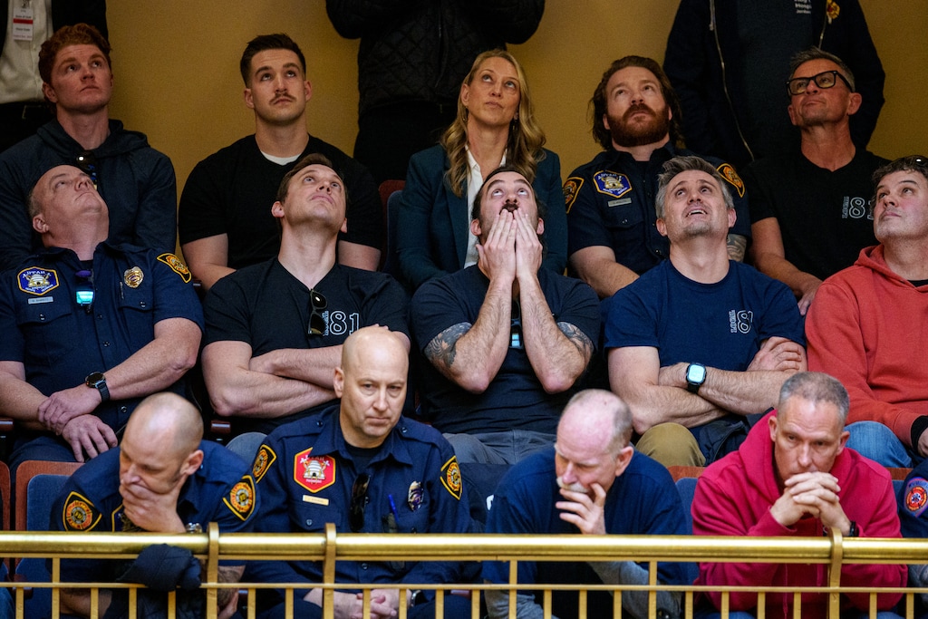 (Trent Nelson  |  The Salt Lake Tribune) Firefighters look on as the Senate votes on HB267, a bill aimed at banning collective bargaining for public labor unions in Utah, at the Utah Capitol in Salt Lake City on Thursday, Jan. 30, 2025.