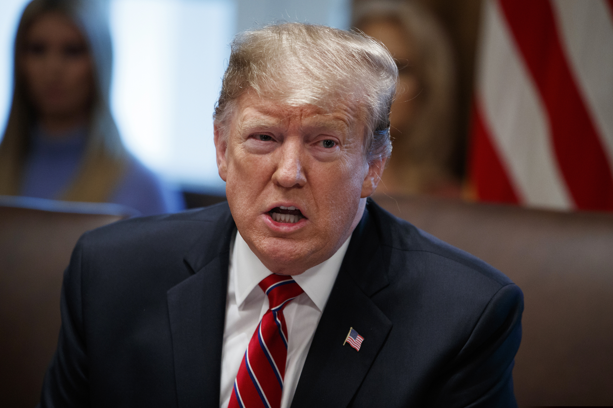 (AP Photo/Evan Vucci, File) In this Tuesday, Feb. 12, 2019, file photo, President Donald Trump speaks during a cabinet meeting at the White House in Washington. The Senate resoundingly approved a border security compromise Thursday that ignores most of President Donald Trump's demands for building a wall with Mexico but would prevent a new government shutdown.