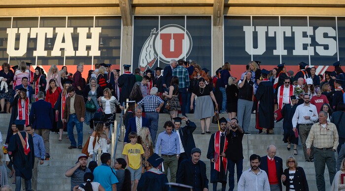 (Francisco Kjolseth  |  The Salt Lake Tribune)  University of Utah in Salt Lake City celebrates its largest graduating class with 8,568 graduates for their 2018 commencement ceremonies on Thursday, May 3, 2018, at the Jon M. Huntsman Center.