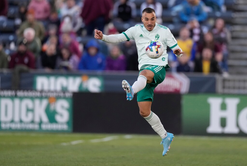 (David Zalubowski) Forward Andre Shinyashiki, then with the Colorado Rapids, plays in the first half of an MLS soccer match April 23, 2022. Shinyashiki was set to be traded to Real Salt Lake but the trade "fell apart" and now the player has been linked to a sexual assault investigation in North Carolina.