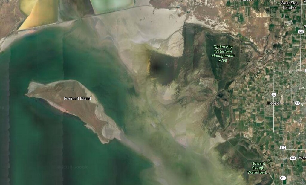 Fremont Island, as seen via Google Maps.
